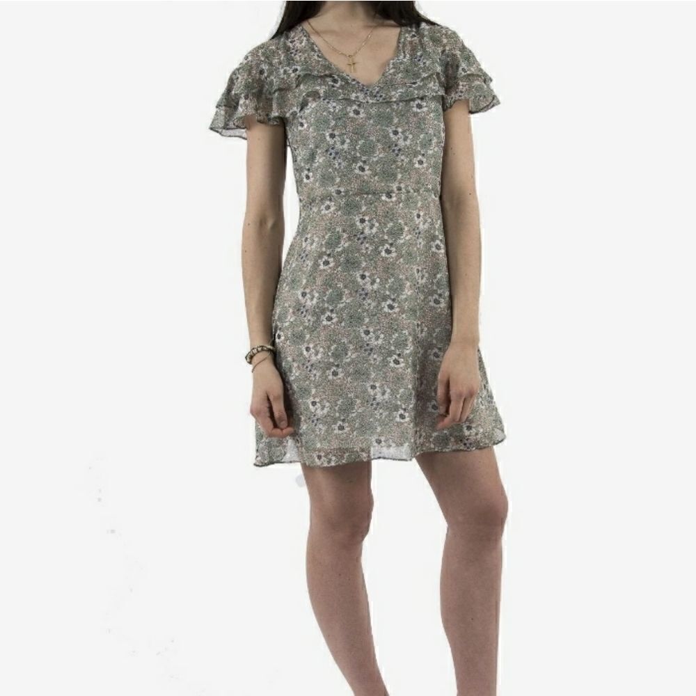 NWT modcloth Molly Bracken Green floral ruffled dress XS